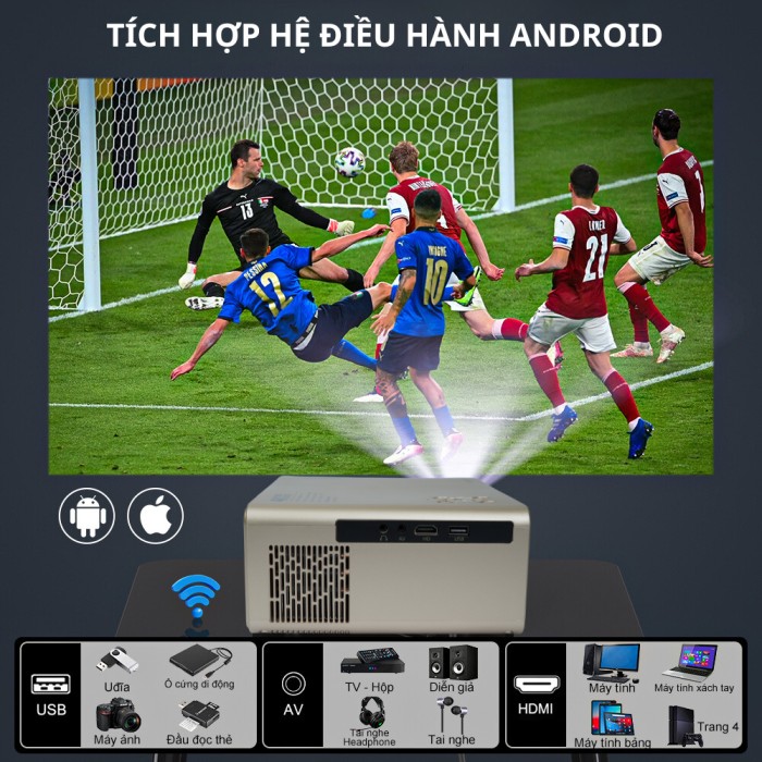 Máy chiếu mini gia đình KAW K860, Tự động lấy nét, Độ phân giải Full HD 1080P