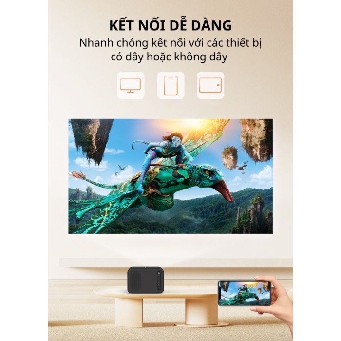 Máy chiếu mini KAW KP935, Chất lượng siêu nét Full HD, Kết nối wifi, Bluetooth, Dễ dàng kết nối điện thoại, Máy tính