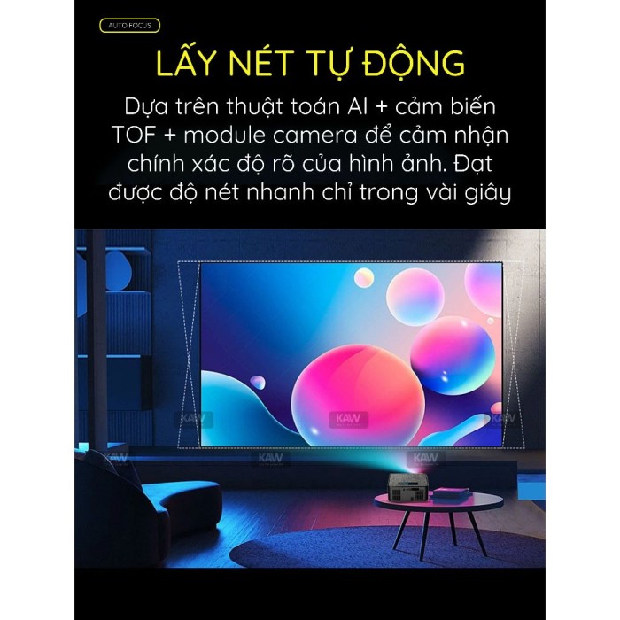 Máy chiếu Android KAW KS990, Tự động lấy nét, Tự động căn chỉnh 4 góc, Hỗ trợ video 4K, Chất lượng Full HD 1080p