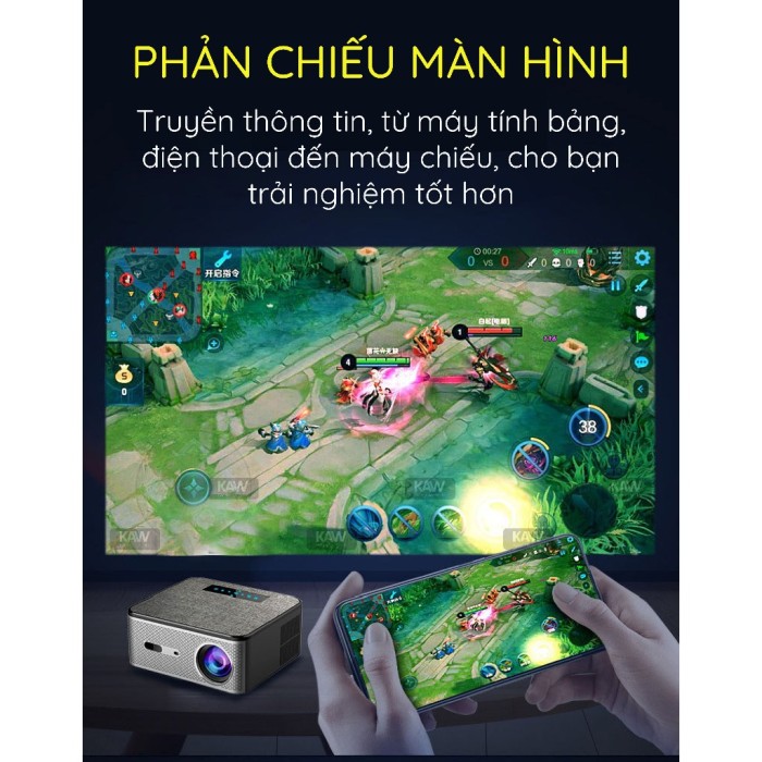 Máy chiếu Android KAW KS990, Tự động lấy nét, Tự động căn chỉnh 4 góc, Hỗ trợ video 4K, Chất lượng Full HD 1080p