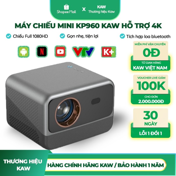 Máy chiếu Mini KAW KP960 siêu nét, Hỗ trợ độ phân giải 4K, Sắc nét, Phiên bản mới, Auto Focus, Giảng dạy, Hotel, Sự kiện